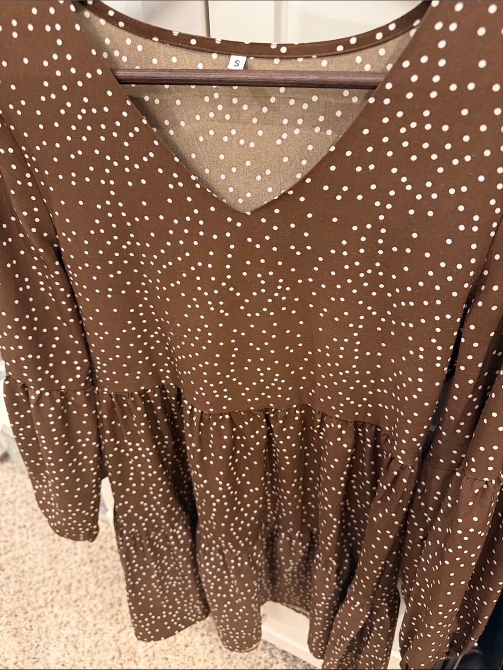 Brown Polka Dot V-Neck Tiered Dress